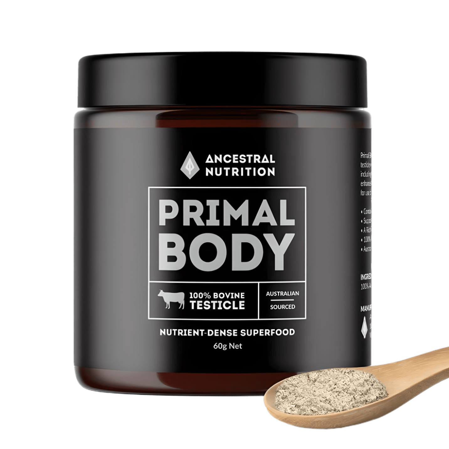 Ancestral Nutrition Primal Body Grass Fed Bovine Testicle Powder 60g - JING Organics