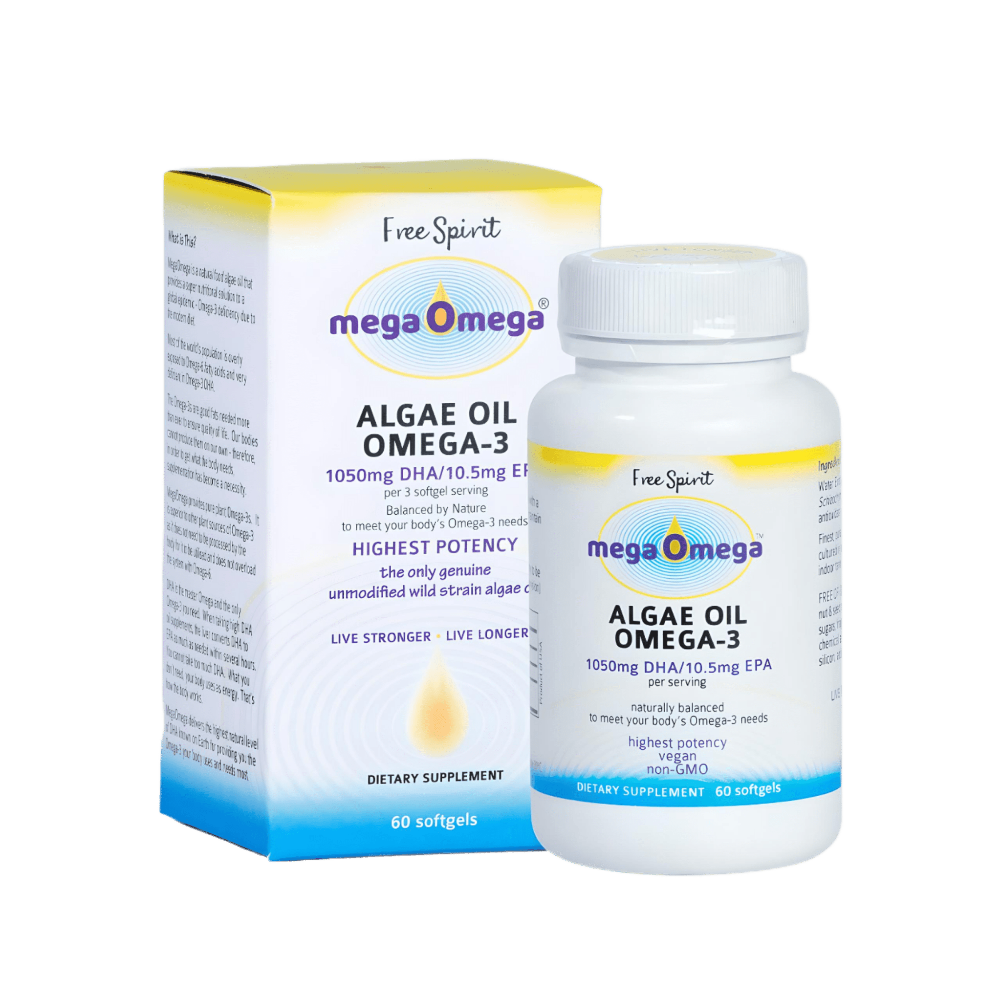 Free Spirit MegaOmega Algae Oil Omega - 3 60 Softgels - JING Organics