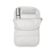 Living Libations Super Sling Puffer Traveller with EMF Shield in Wisteria White - JING Organics