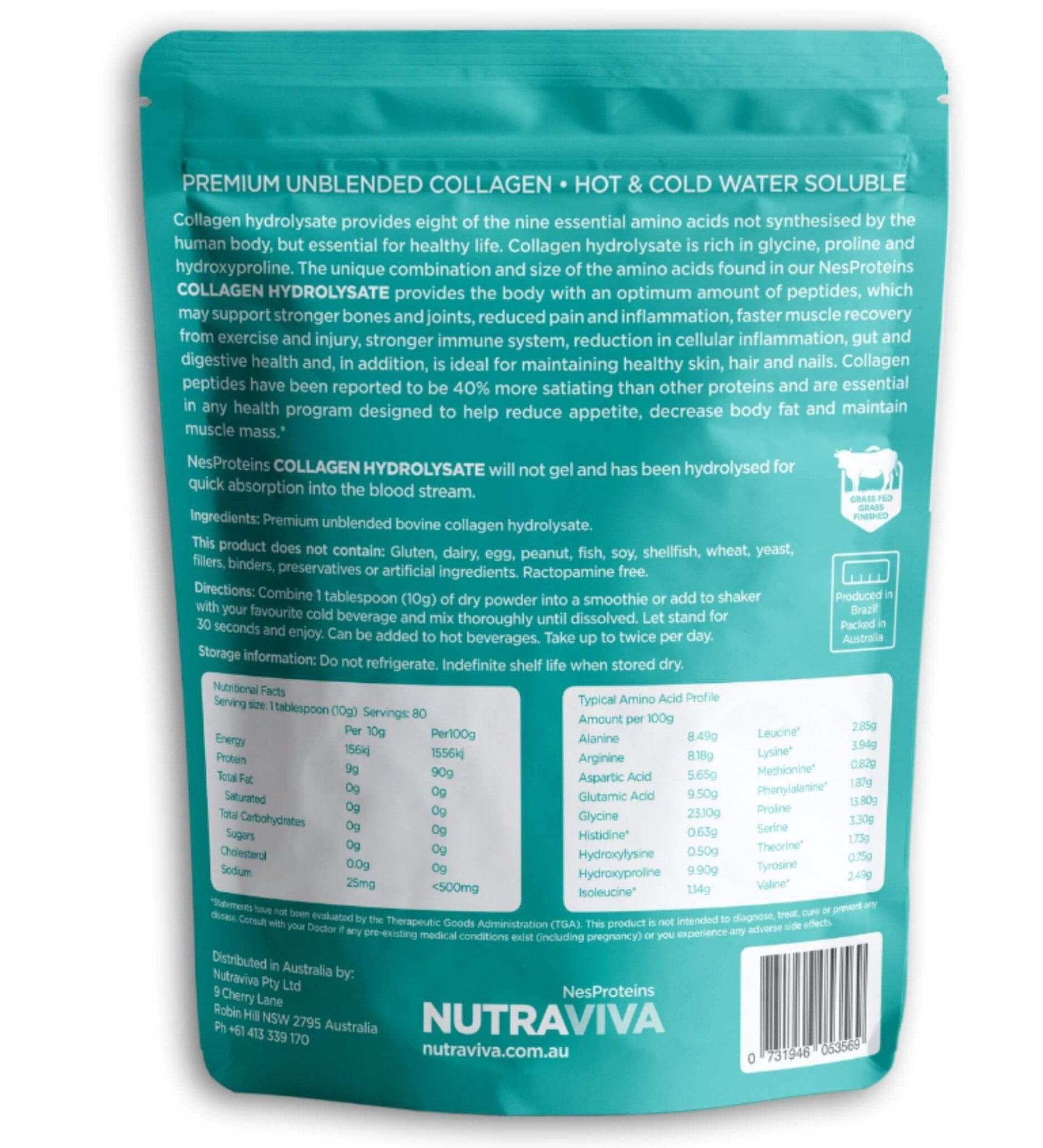 Nutraviva Nesproteins Grass Fed Collagen Hyrdolysate Unflavoured 800g - JING Organics