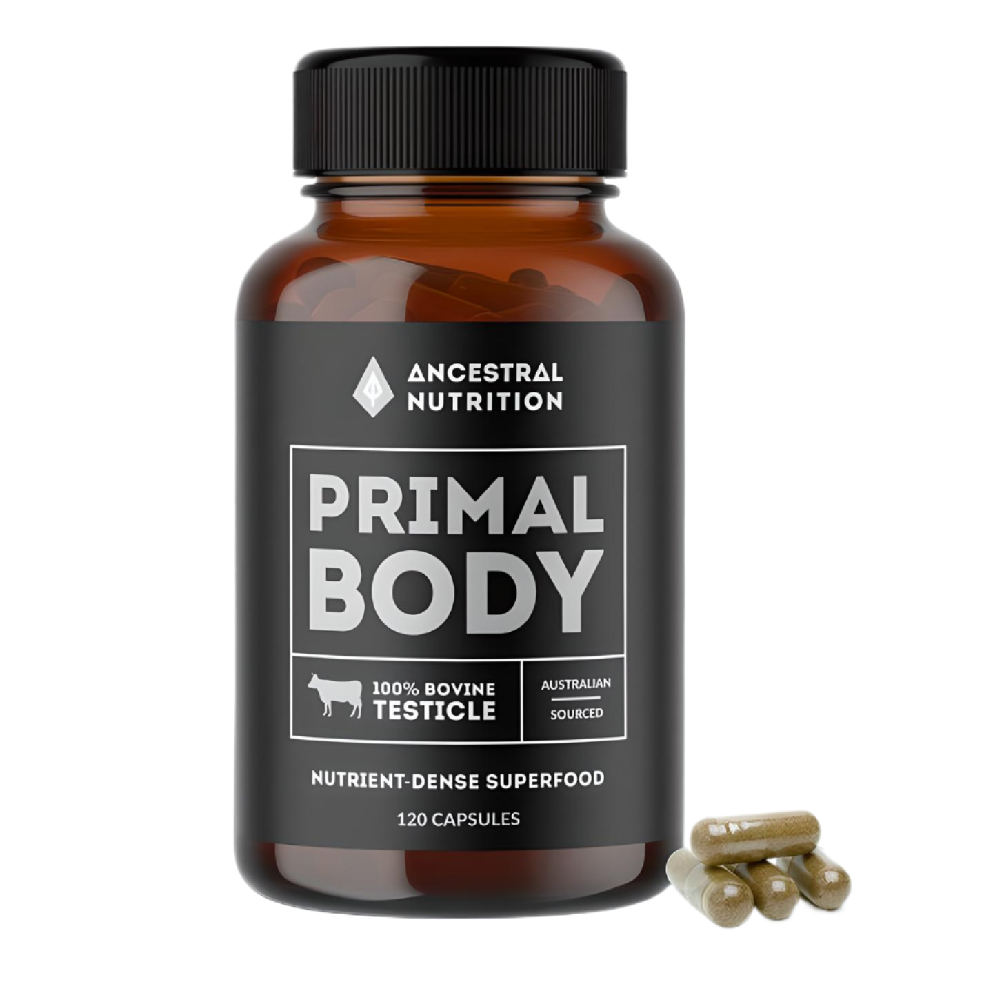 Ancestral Nutrition Primal Body Grass Fed Bovine Testicle 120 Capsules