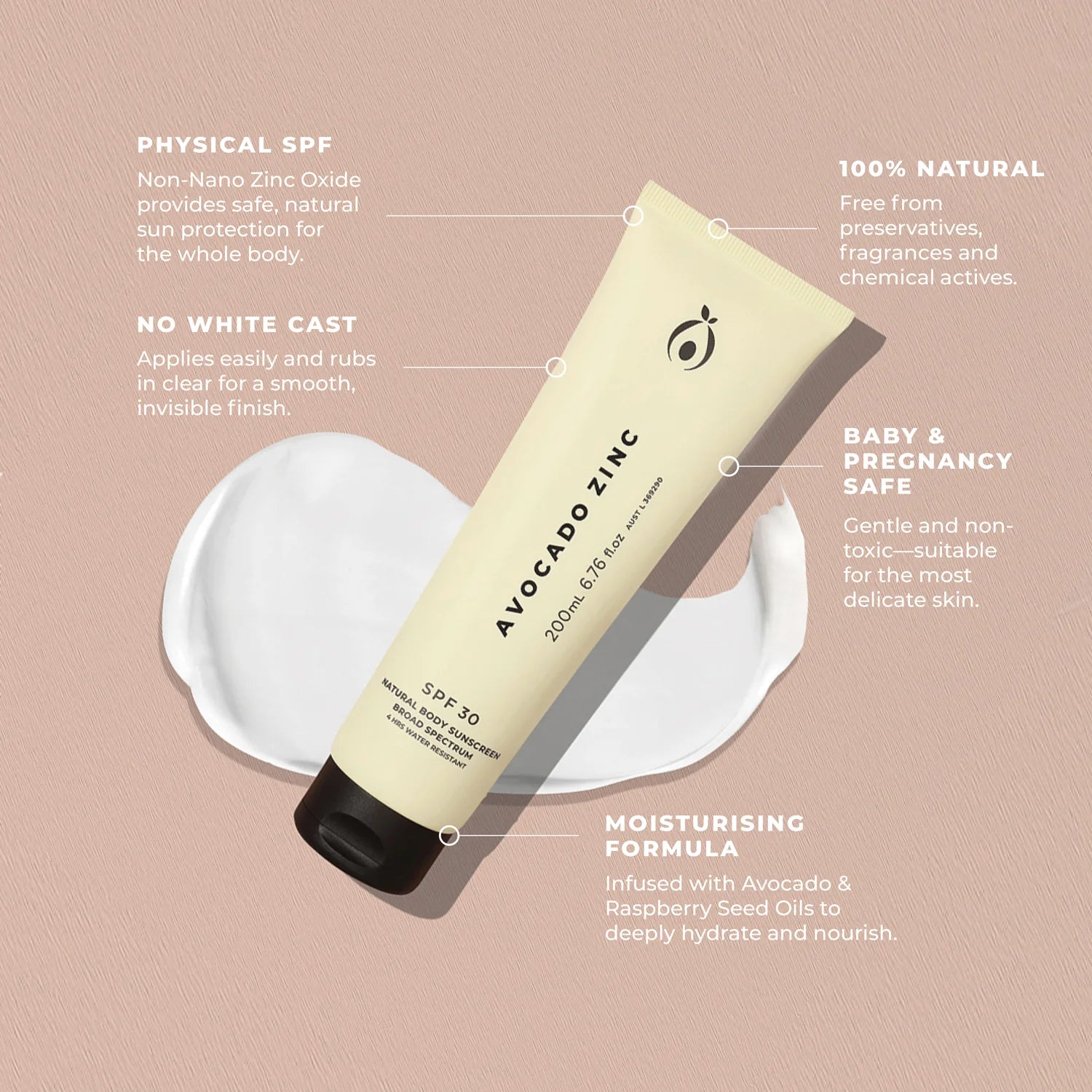 Avocado Zinc SPF30 Natural Body Sunscreen