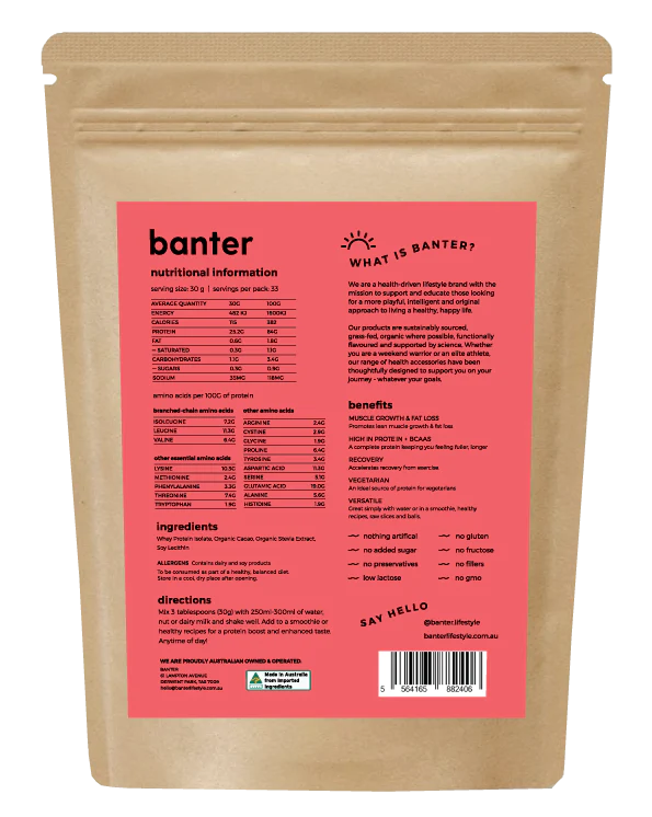 Banter Organic Cacao Whey Protein Isolate 1kg