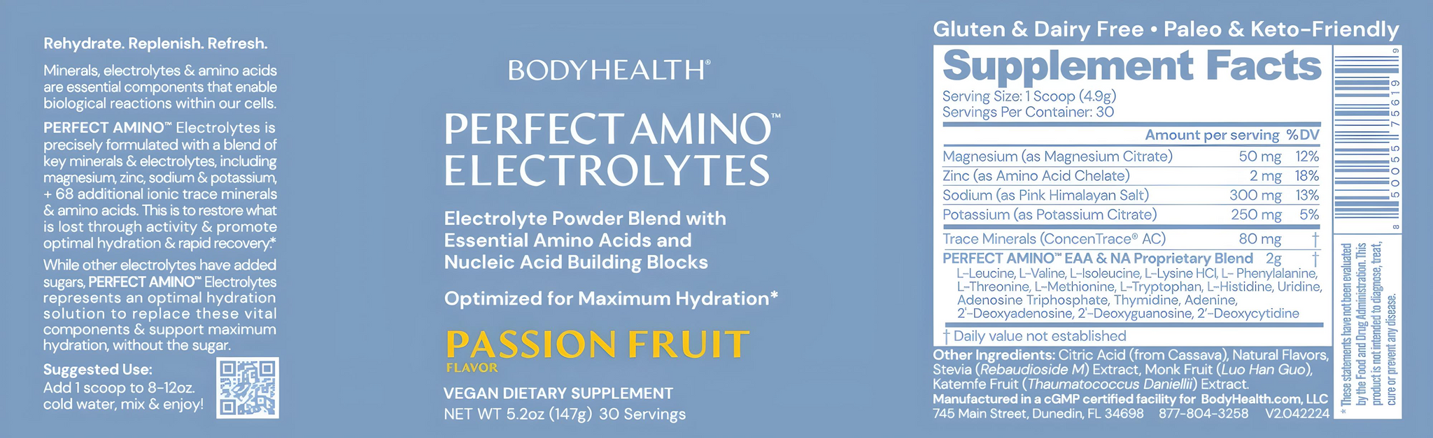 Body Health Perfect Amino Electrolytes Passionfruit 30 Servings