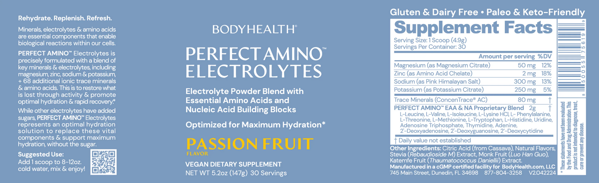 Body Health Perfect Amino Electrolytes Passionfruit 60 Servings