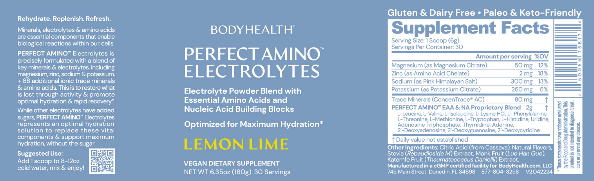 Body Health Perfect Amino Electrolytes Lemon Lime 60 Servings