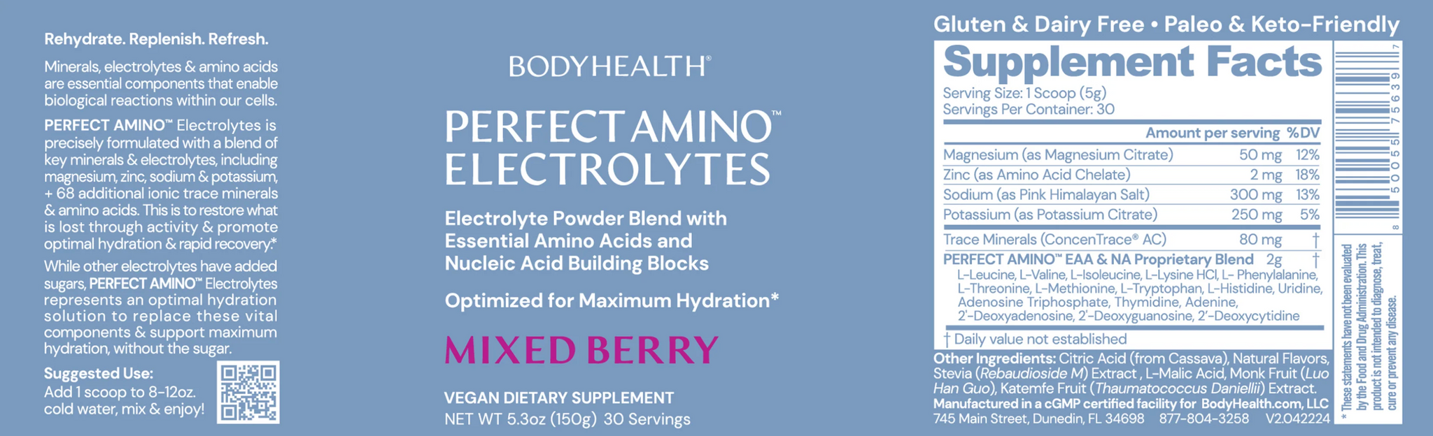 Body Health Perfect Amino Electrolytes Mixed Berry 60 Servings