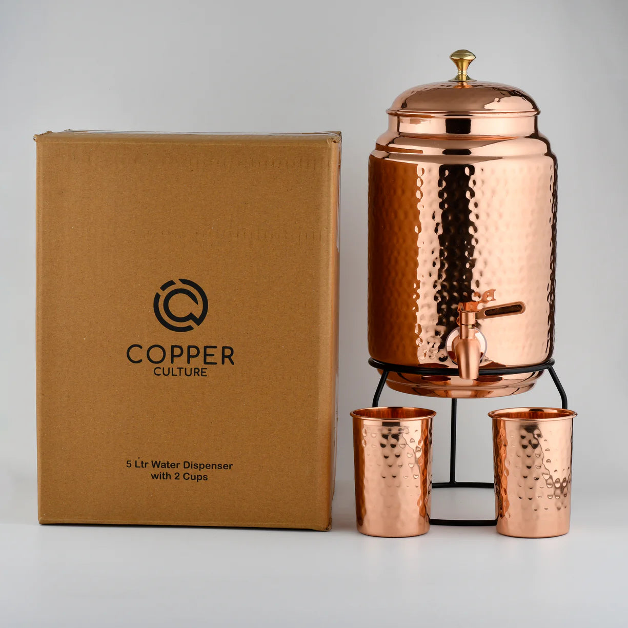 Copper Culture 5L Pure Copper Water Dispenser with 300ml Cups & Stand