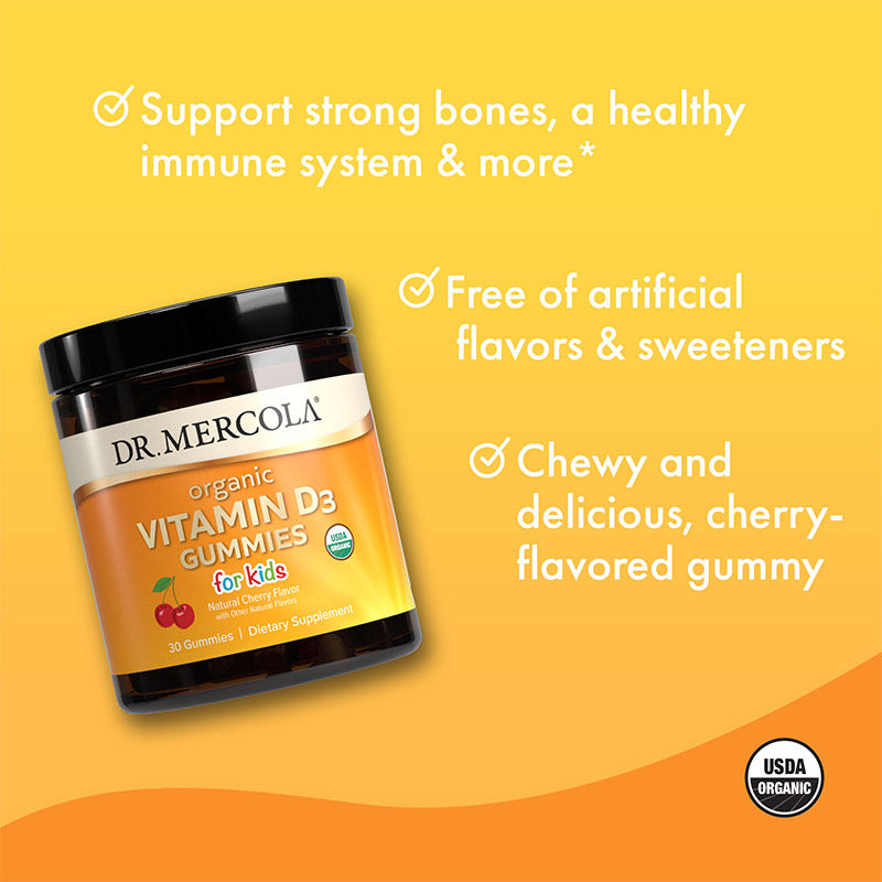 Dr. Mercola Organic Vitamin D3 For Kids Cherry 30 Gummies