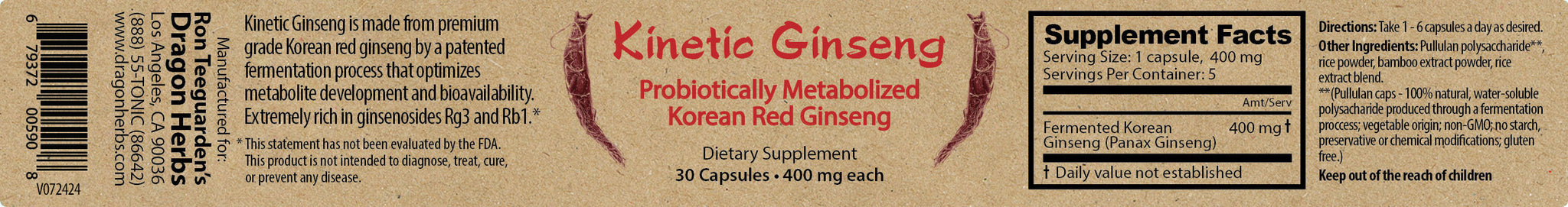 Dragon Herbs Ginseng Cinético 30 cápsulas