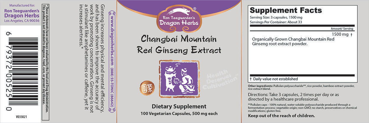 Dragon Herbs Organic Changbai Mountain Red Ginseng Extract 100 Capsules