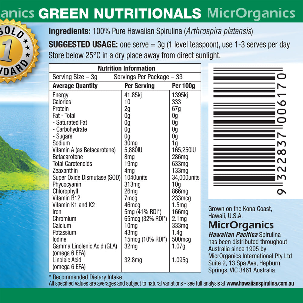 Green Nutritionals Hawaiian Pacifica Spirulina Tabletas 200 tabletas