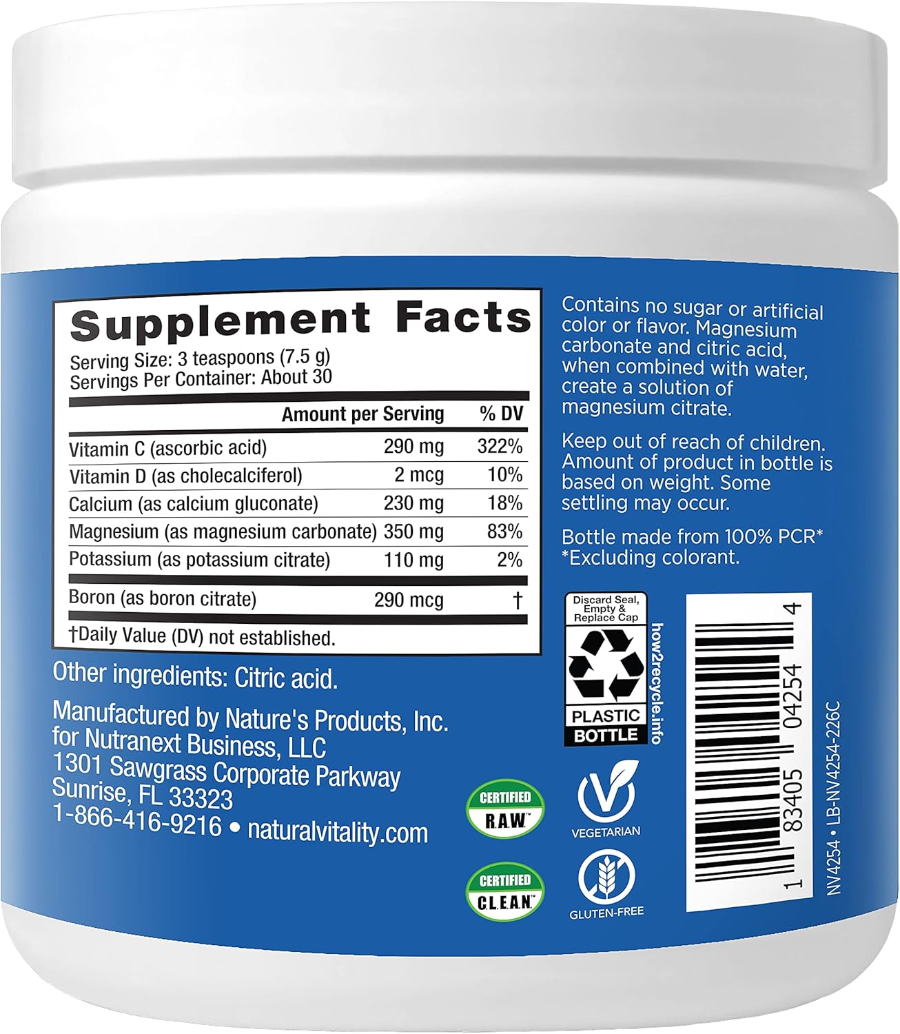 Natural Vitality Calm Plus Calcium Unflavoured 226g