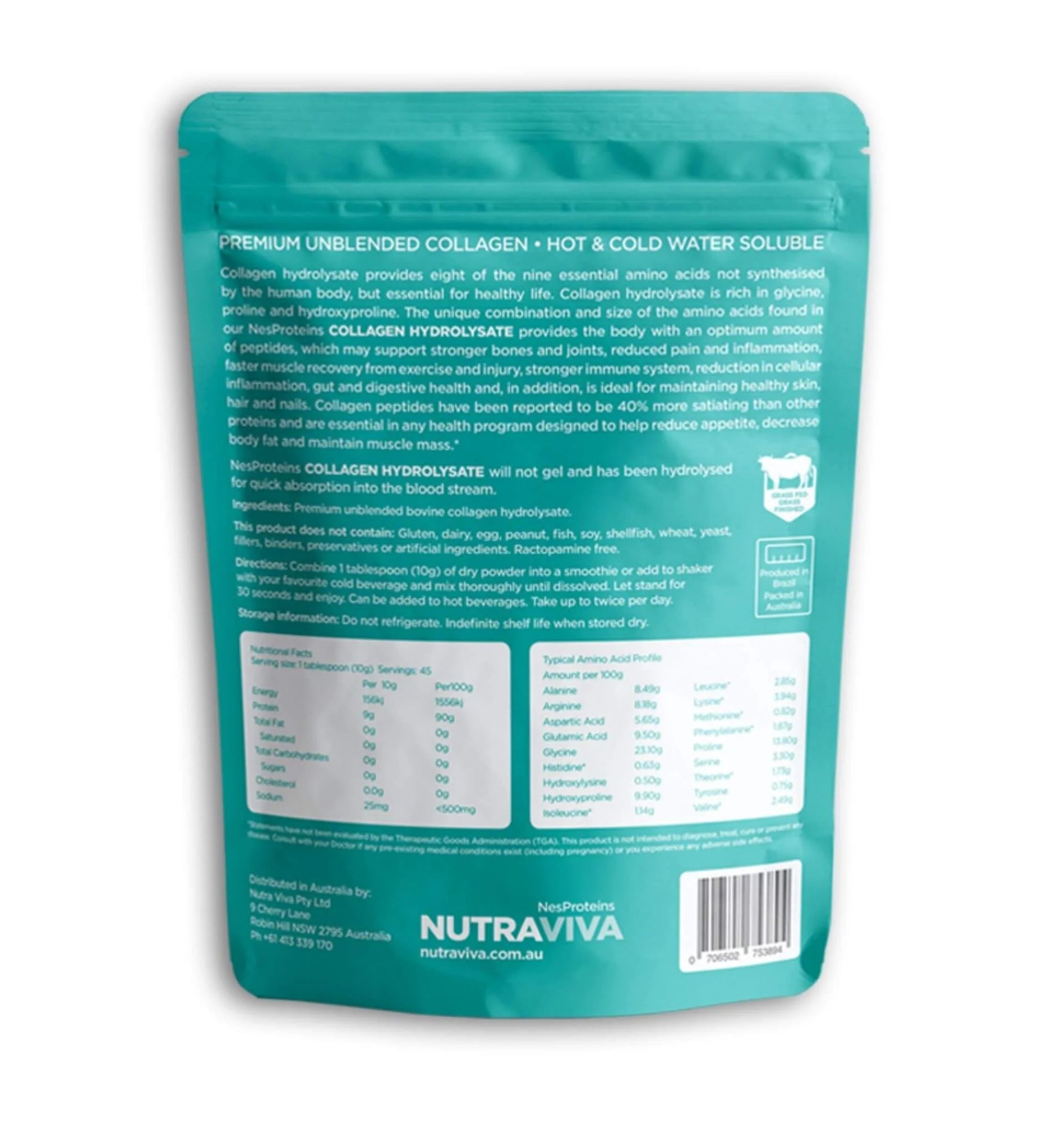 Nutraviva Nesproteins Hidrolisado de Colágeno Alimentado con Pasto Sin Sabor 450g