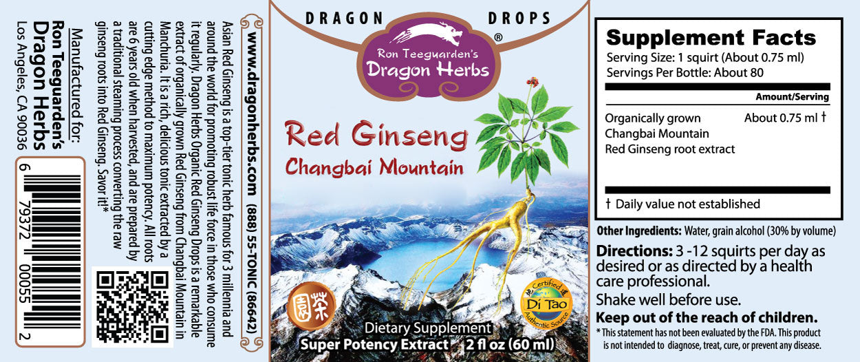 Dragon Herbs Gotas de Montaña Changbai de Ginseng Rojo Orgánico 60 ml