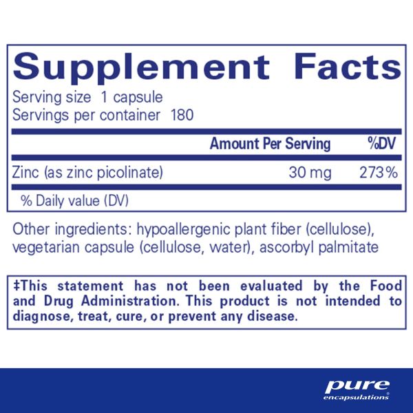 Pure Encapsulations Zinc 30 180 Capsules