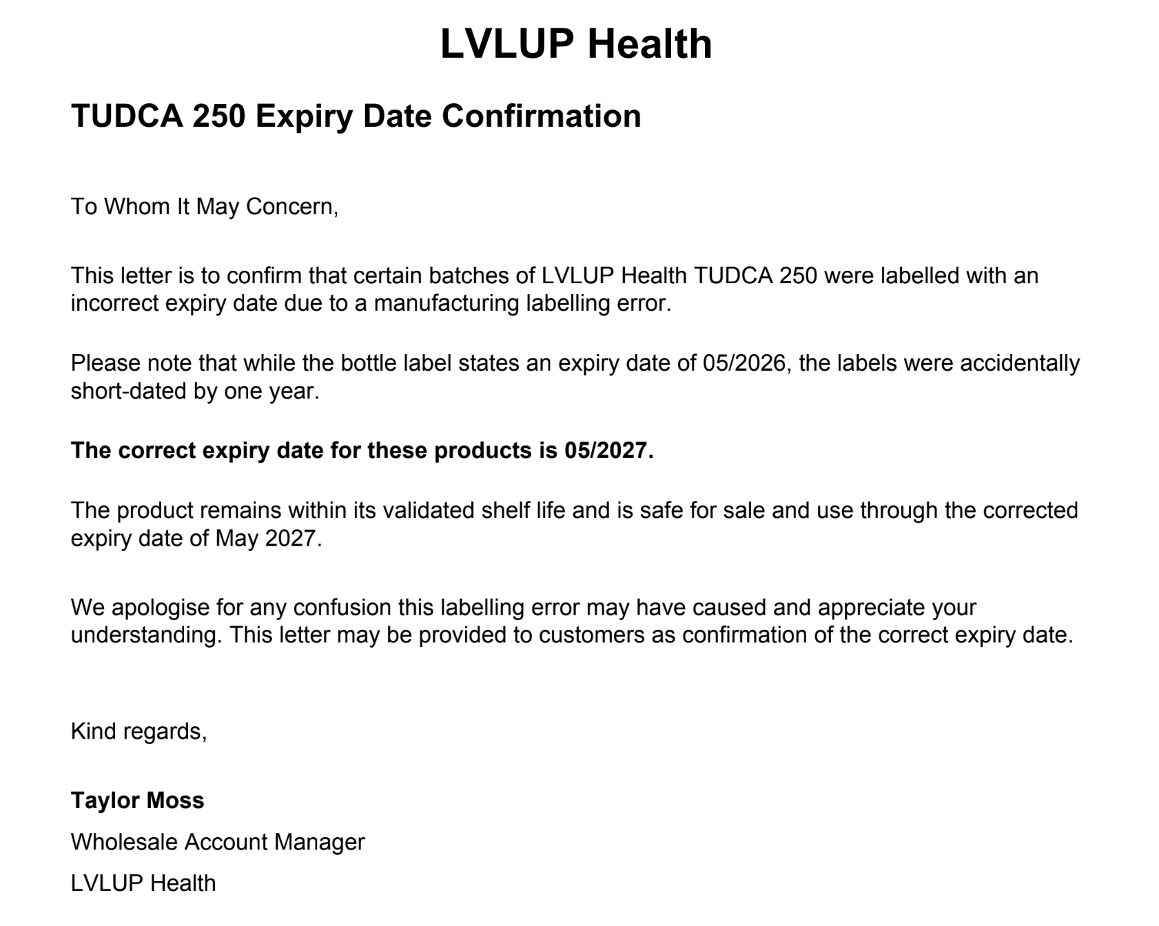 LVLUP Health TUDCA 250mg 60 Capsules