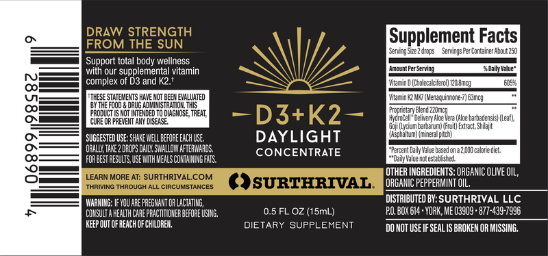 Surthrival D3+K2 Daylight Concentrate 15ml