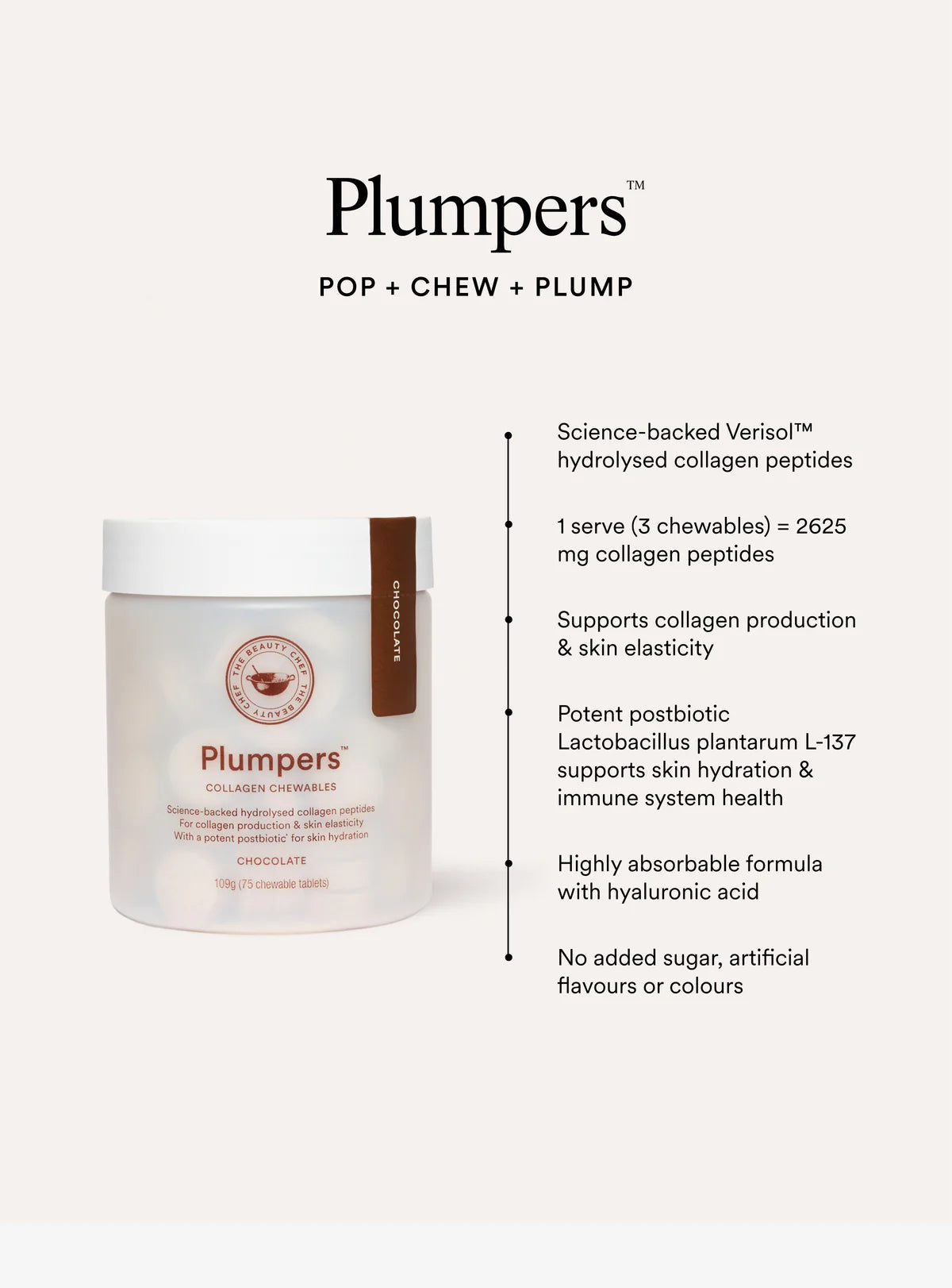 The Beauty Chef Plumpers Collagen Chewables Chocolate 75 Chewables