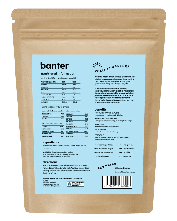 Banter Organic Vanilla Whey Protein Isolate 500g - JING Organics
