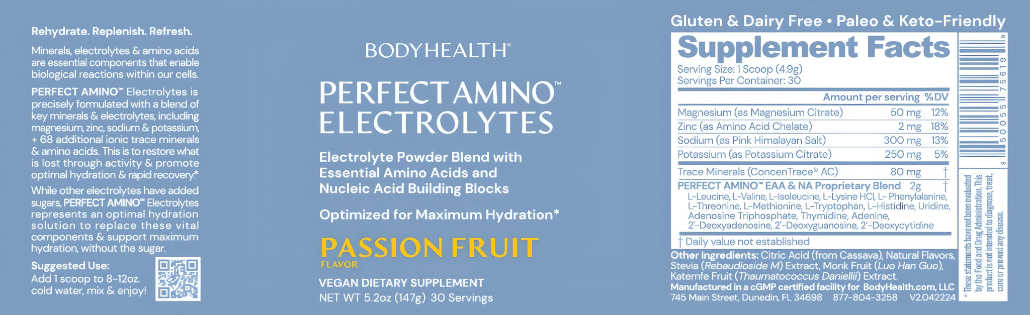 Body Health Perfect Amino Electrolytes Passionfruit 30 Servings - JING Organics