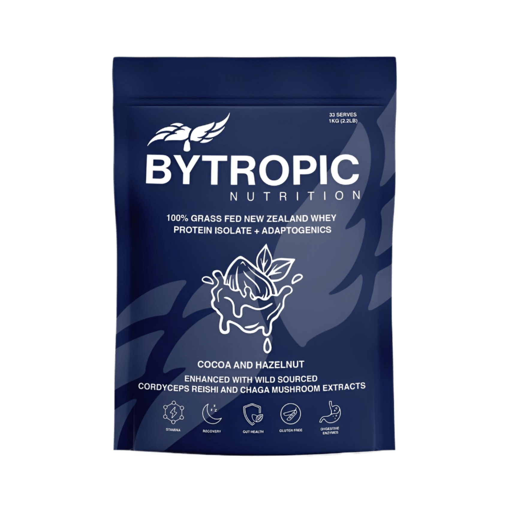 Bytropic Nutrition Whey Protein Isolate + Adaptogens Cacao and Hazelneut 1kg - JING Organics