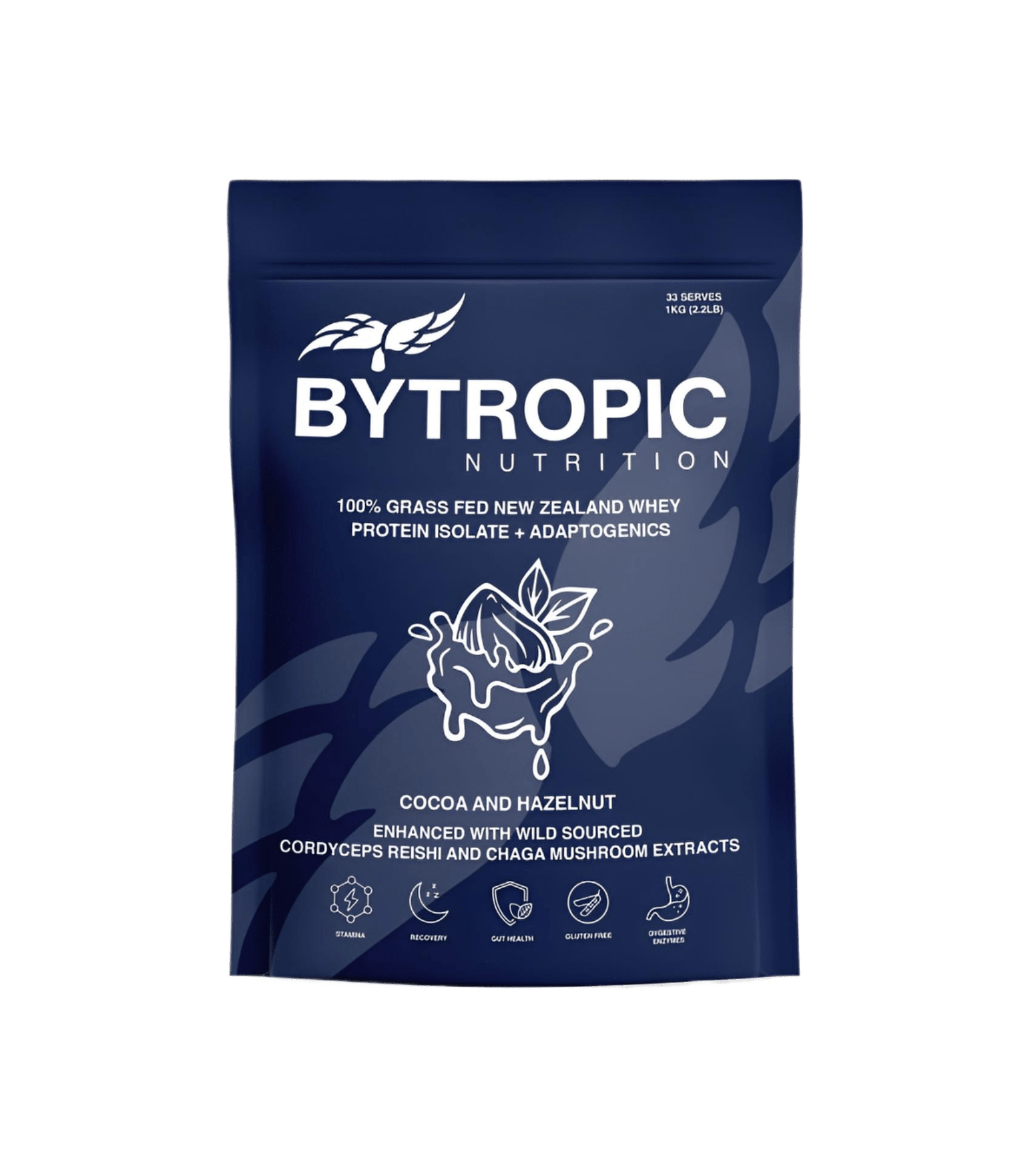 Bytropic Nutrition Whey Protein Isolate + Adaptogens Cacao and Hazelneut 1kg - JING Organics