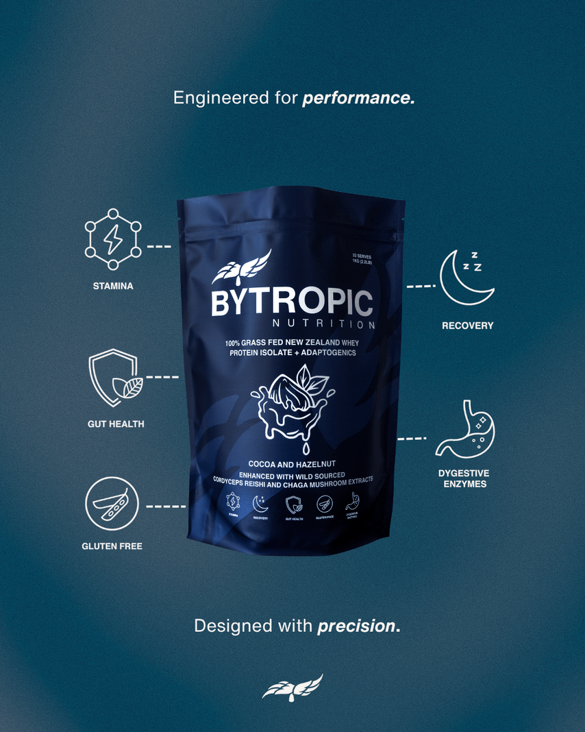Bytropic Nutrition Whey Protein Isolate + Adaptogens Cacao and Hazelneut 1kg - JING Organics