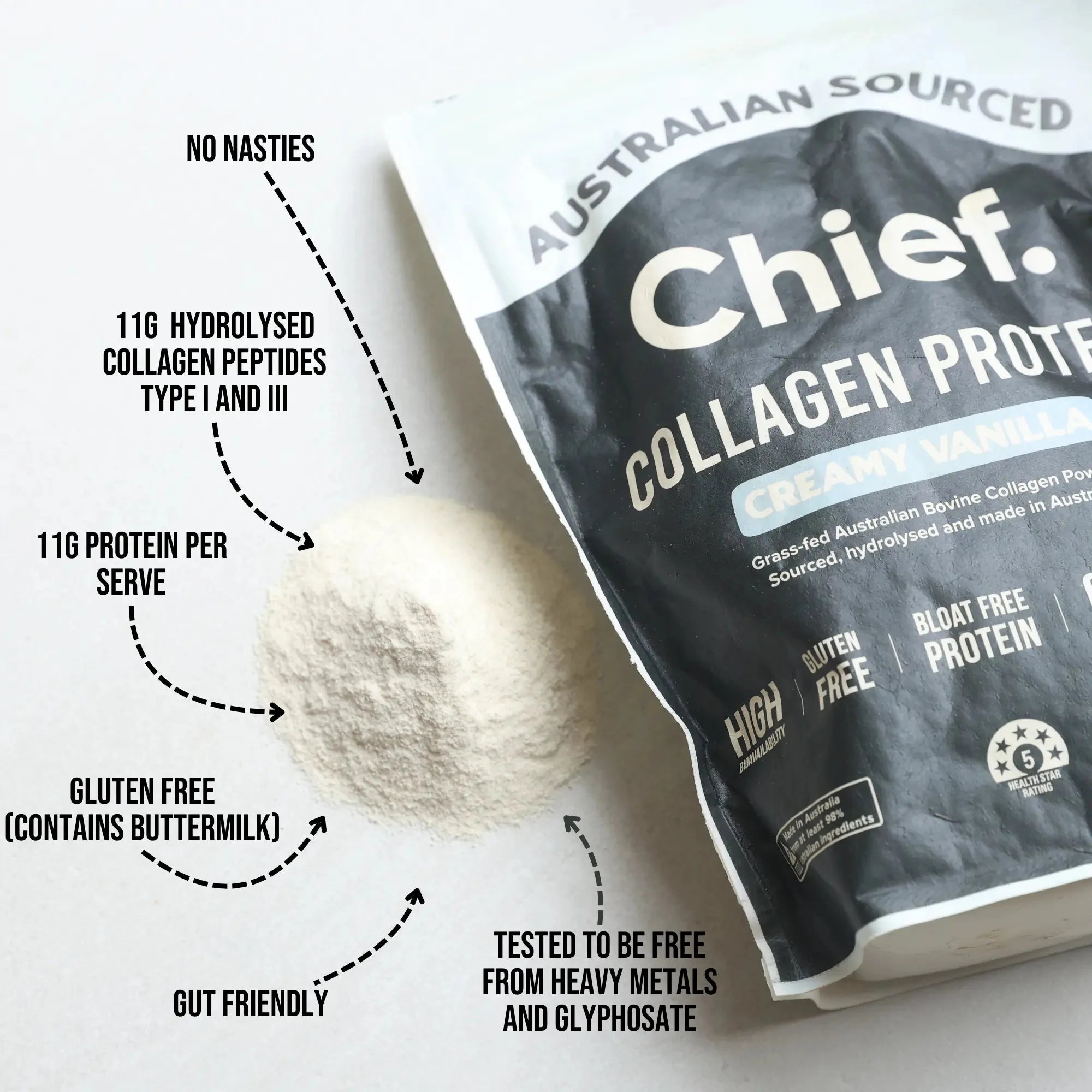 Chief Collagen Protein Creamy Vanilla 450g - JING Organics