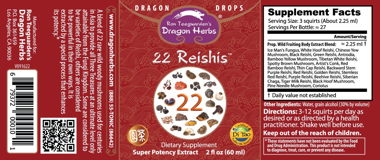 Dragon Herbs 22 Reishi Drops 60ml - JING Organics