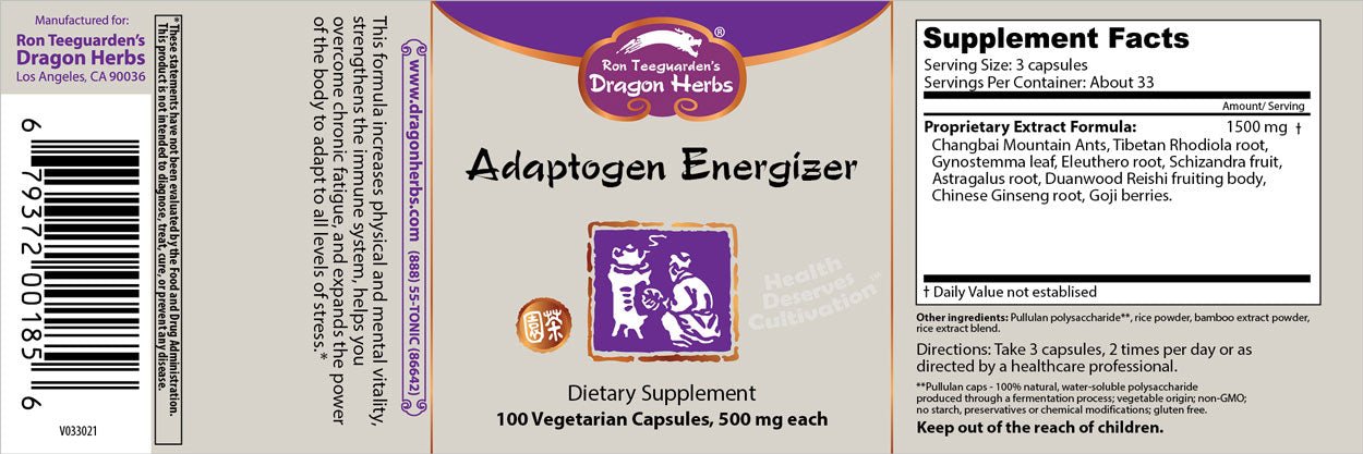 Dragon Herbs Adaptogen Energiser 100 Capsules - JING Organics