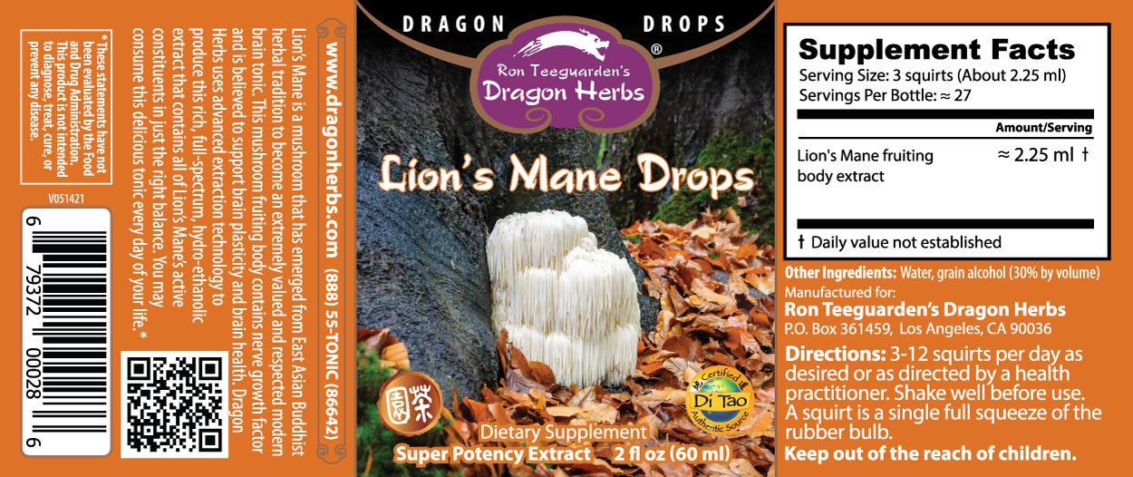 Dragon Herbs Lion's Mane Drops 60ml - JING Organics
