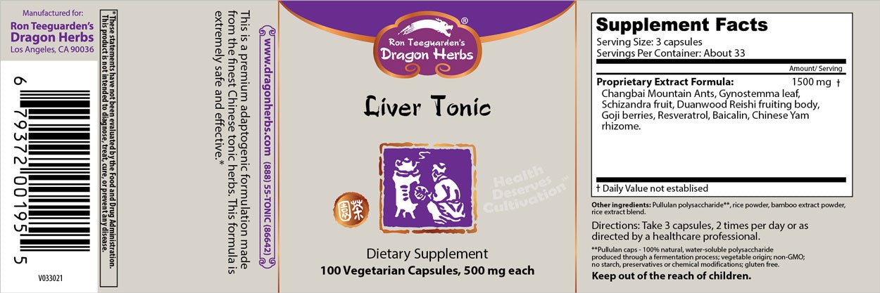 Dragon Herbs Liver Tonic 100 Capsules - JING Organics