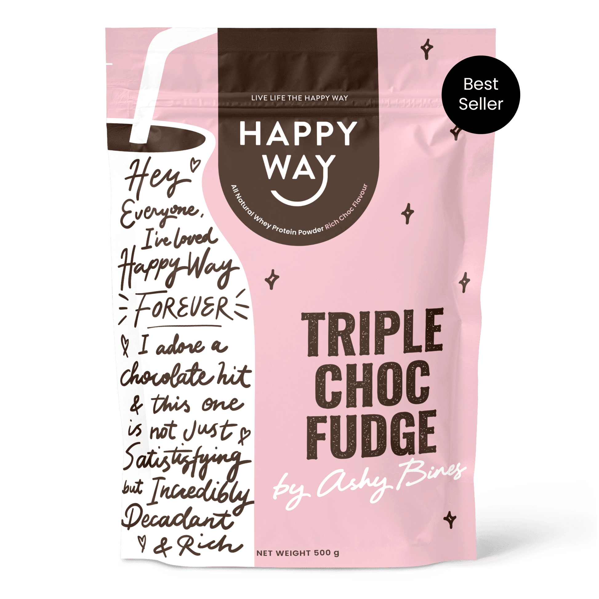 Happy Way Ashy Bines Triple Choc Fudge Whey Protein Powder 500g - JING
