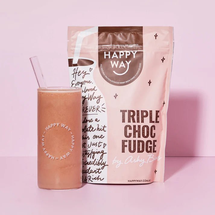 Happy Way Ashy Bines Triple Choc Fudge Whey Protein Powder 500g - JING