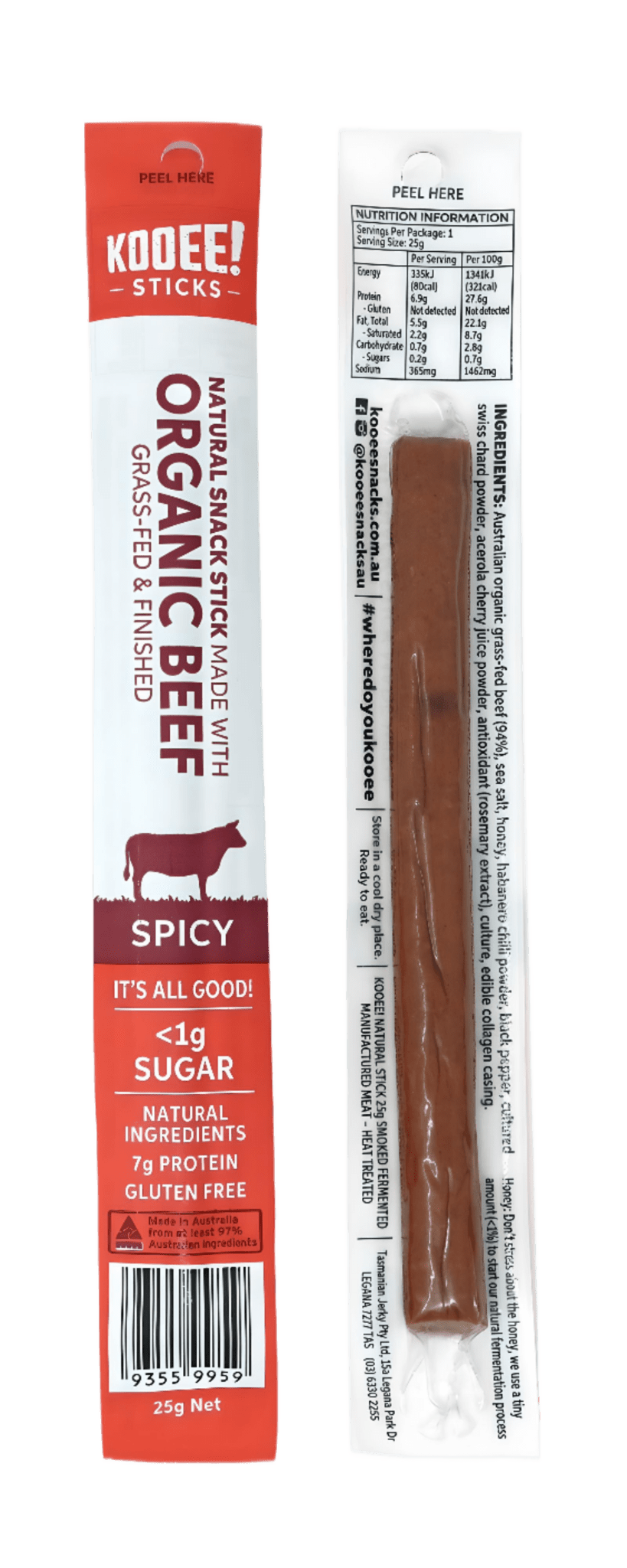 Kooee Grass - Fed Beef Snack Stick Spicy 25g - JING Organics