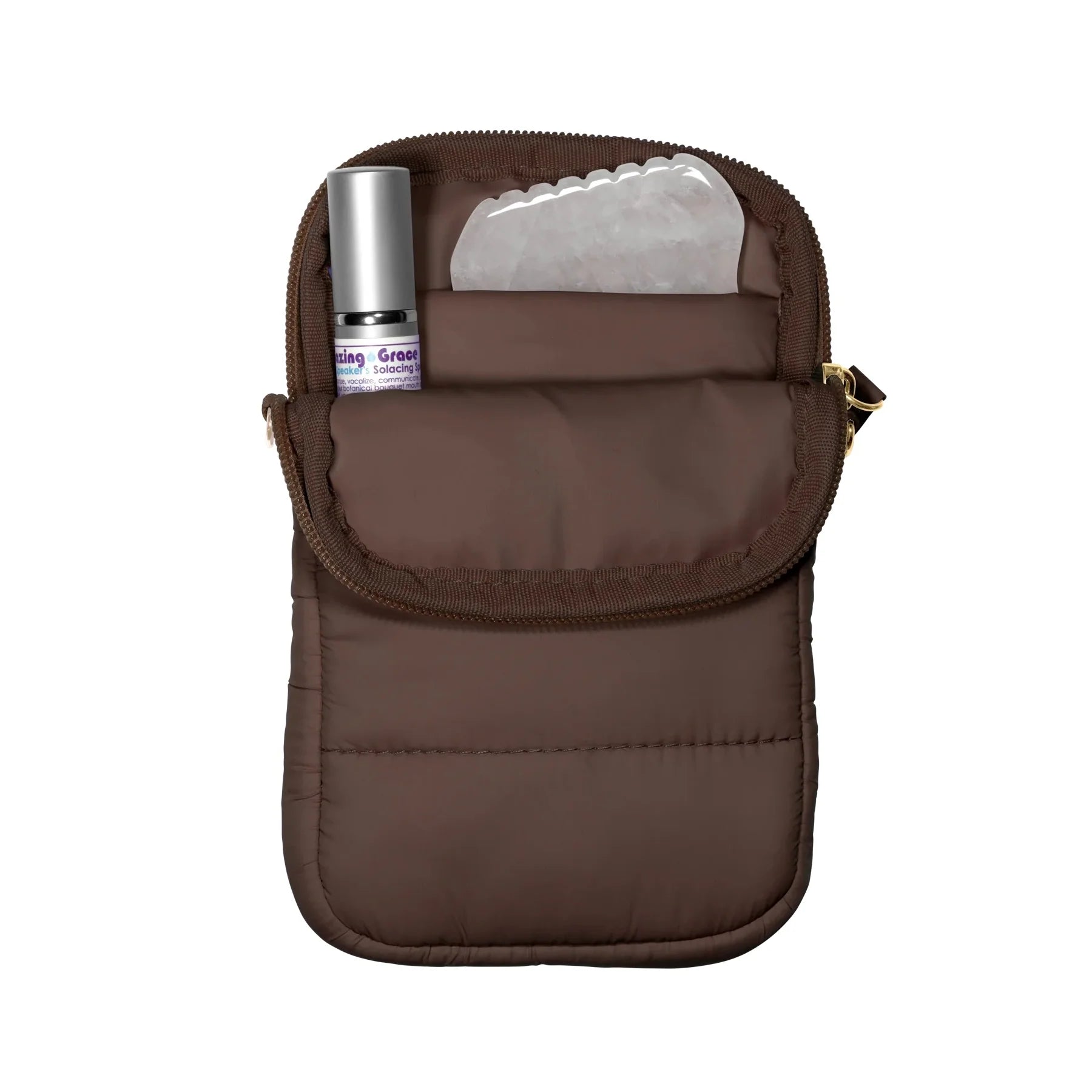 Living Libations Super Sling Puffer Traveller with EMF Shield in Coffee Bean - JING Organics