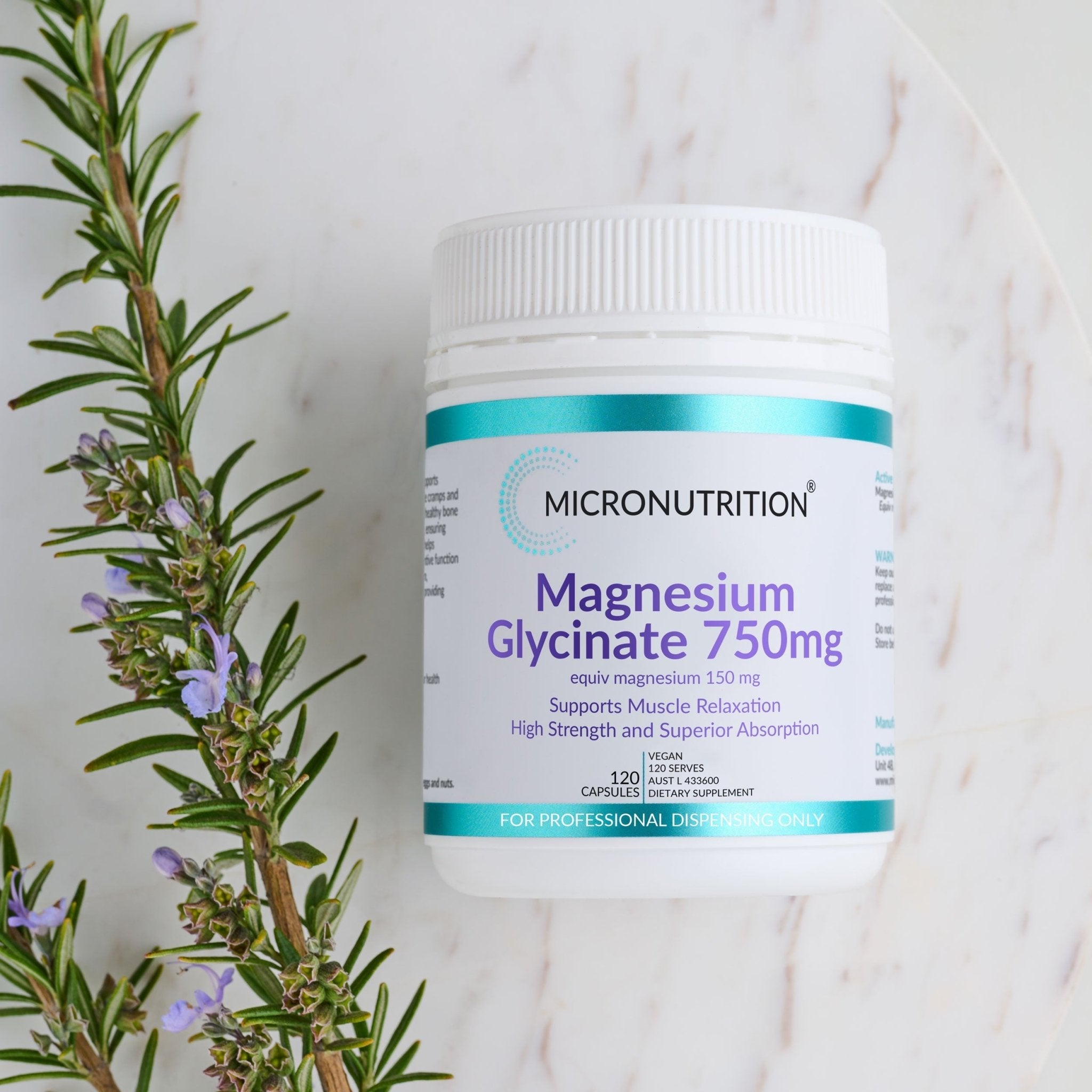 Micronutrition Magnesium Glycinate 750mg 120 Capsules - JING Organics