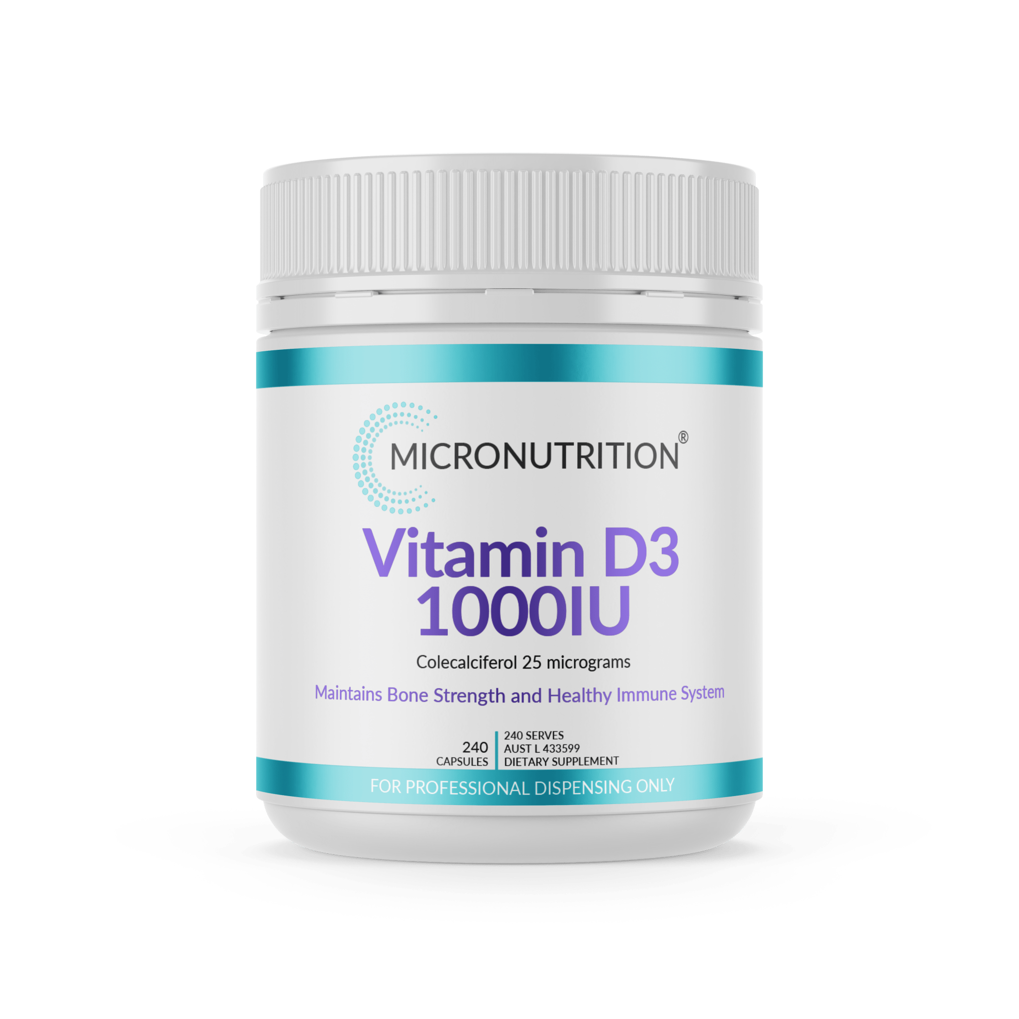 Micronutrition Vitamin D3 1000IU 240 Capsules - JING Organics