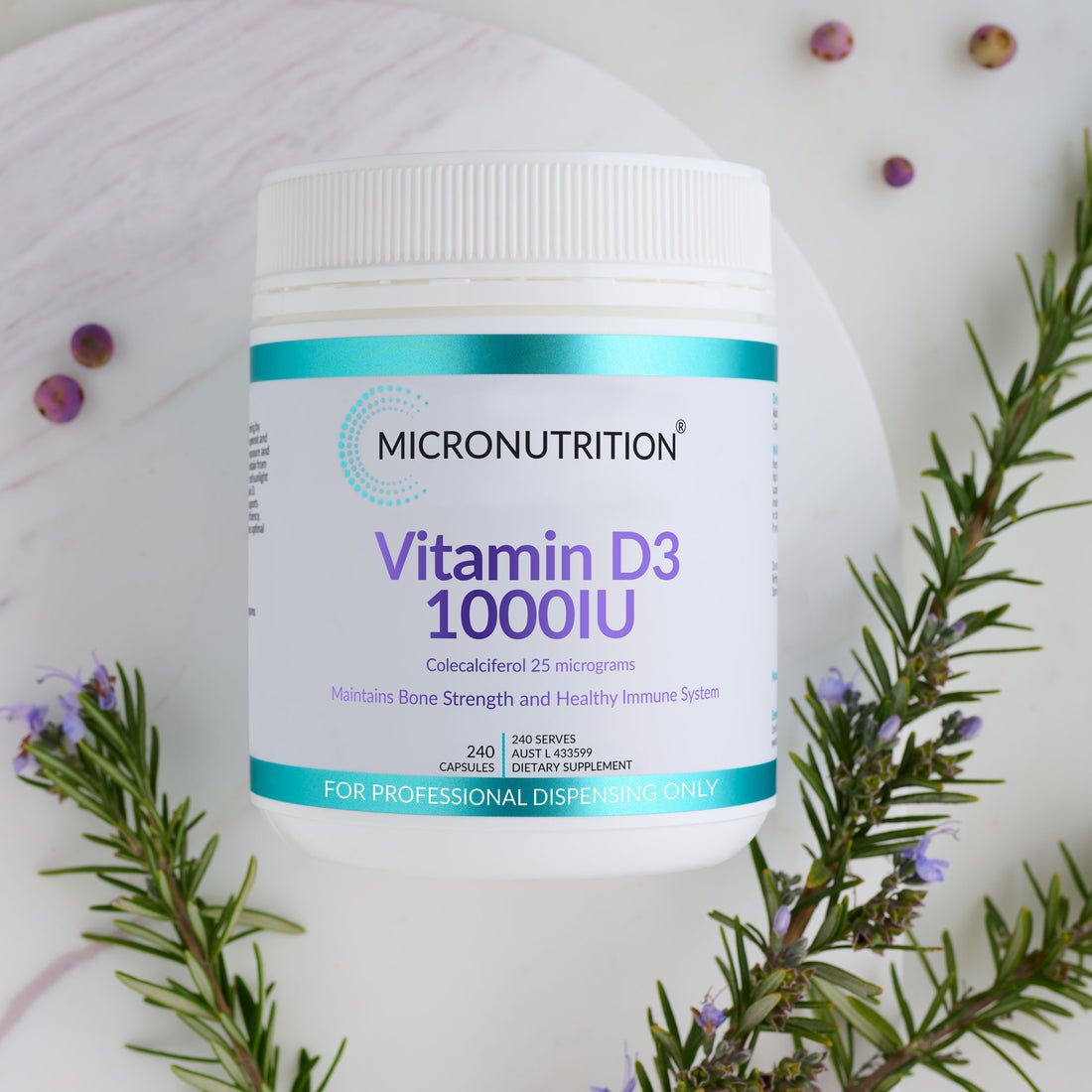 Micronutrition Vitamin D3 1000IU 240 Capsules - JING Organics