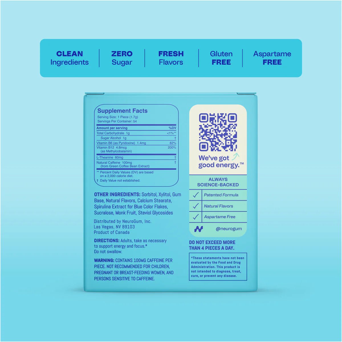 Neuro Extra Strength Energy & Focus™ Gum Peppermint 9 Pieces - JING