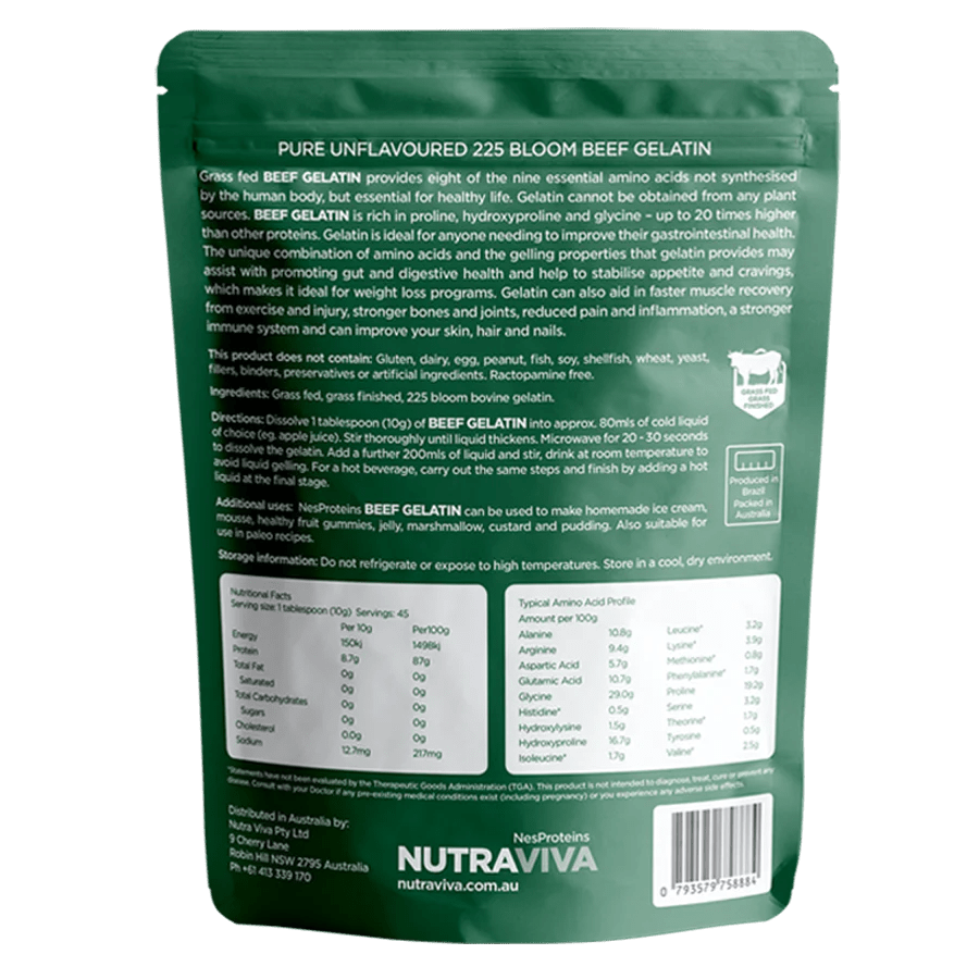 Nutraviva Nesproteins Grass Fed Beef Gelatin Unflavoured 450g - JING Organics
