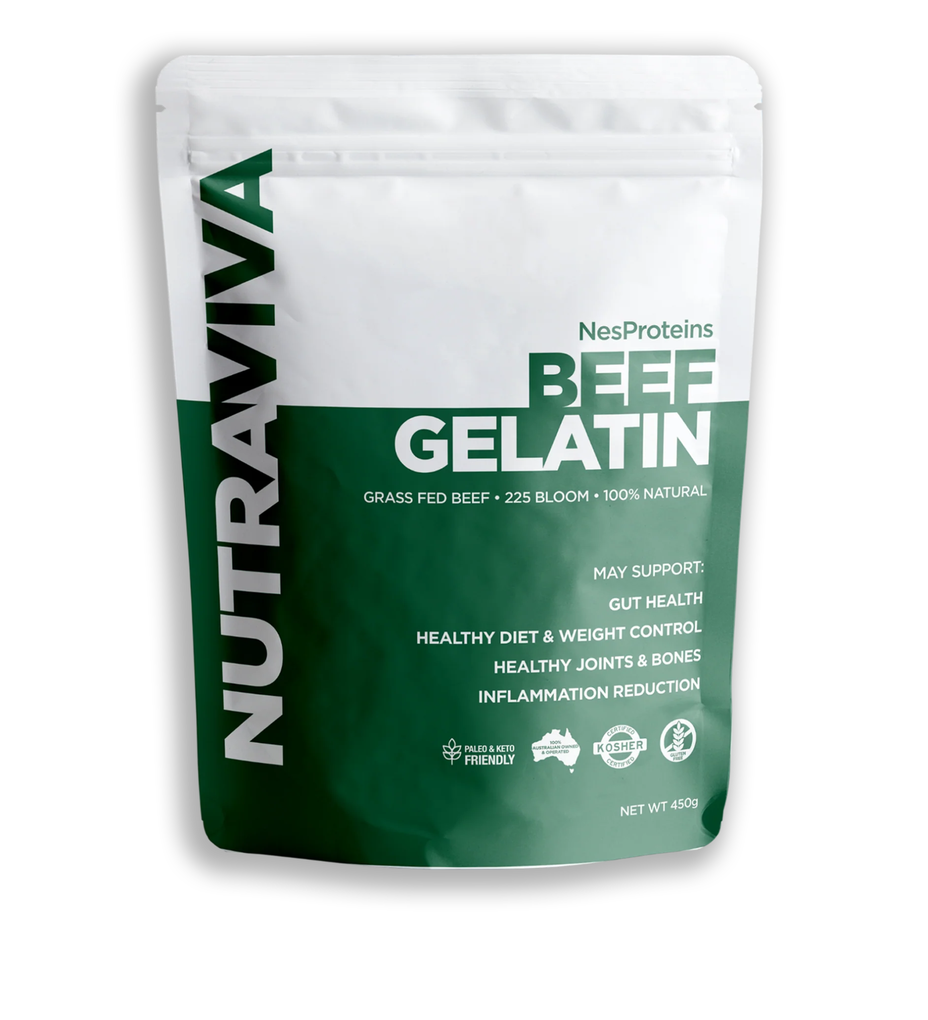 Nutraviva Nesproteins Grass Fed Beef Gelatin Unflavoured 450g - JING Organics