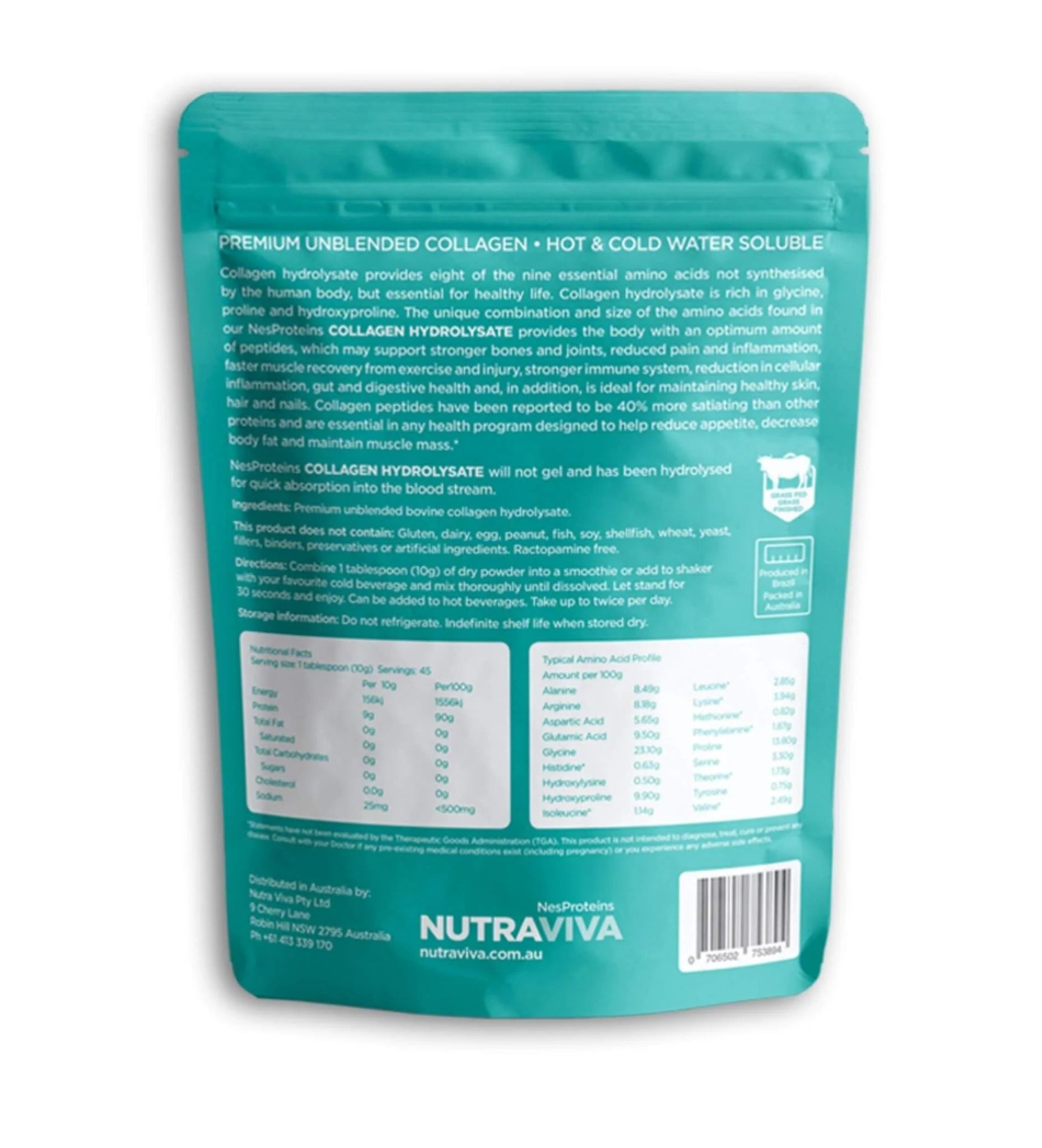 Nutraviva Nesproteins Grass Fed Collagen Hyrdolysate Unflavoured 450g - JING Organics
