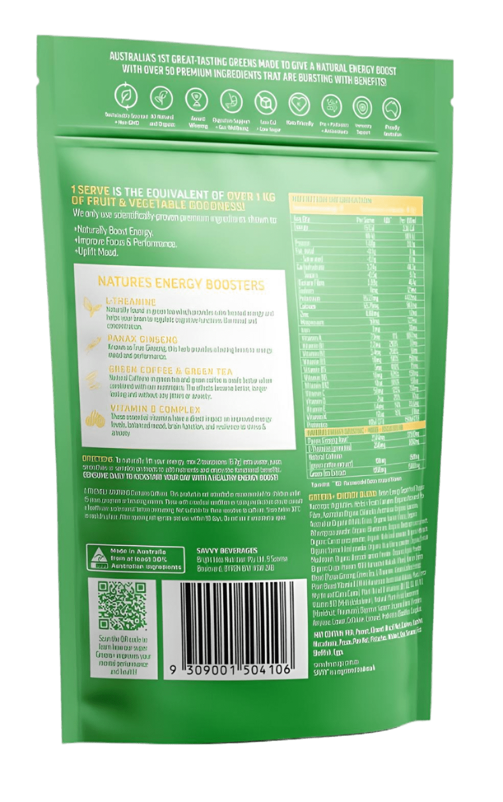 Savvy Greens+ Energy Powder 100g - JING Organics