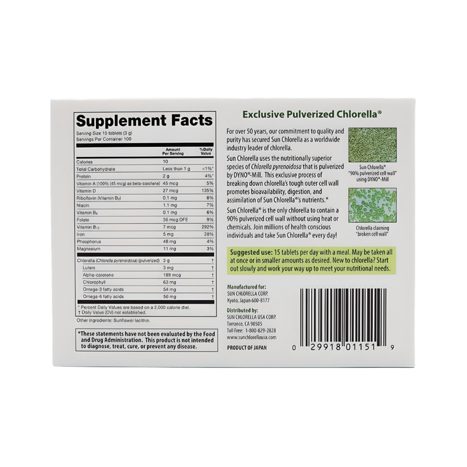 Sun Chlorella 200mg 1500 Tablets - JING Organics
