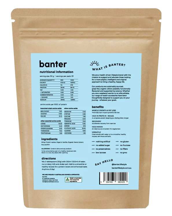 Banter Organic Vanilla Whey Protein Isolate 1kg