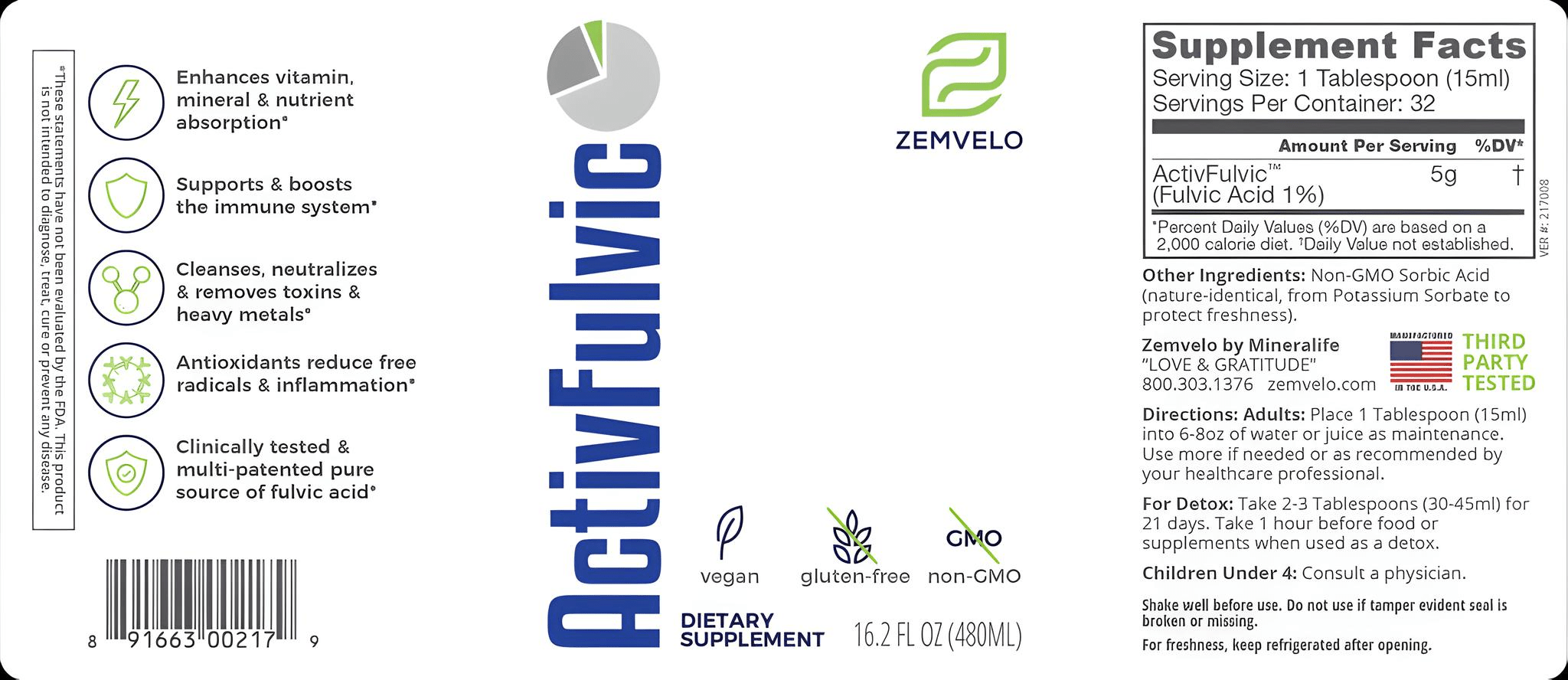 Zemvelo ActivFulvic 480ml - JING Organics